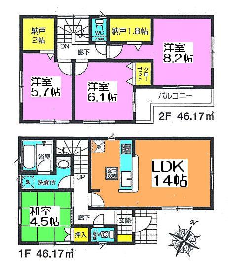 Floor plan. (3 Building), Price 25,800,000 yen, 4LDK, Land area 130.1 sq m , Building area 92.34 sq m