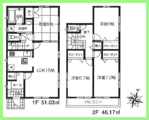 Floor plan. 21,800,000 yen, 4LDK, Land area 123.48 sq m , Building area 97.2 sq m 4 Building floor plan