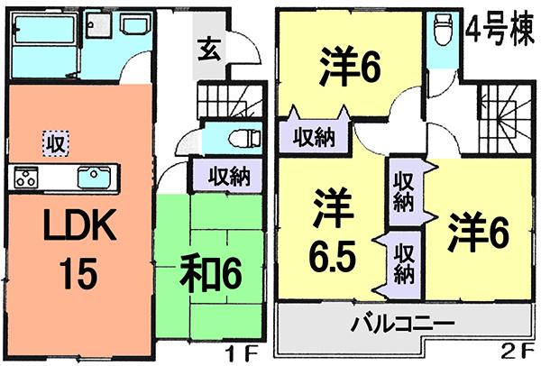 Floor plan. (4 Building), Price 26,800,000 yen, 4LDK, Land area 125.13 sq m , Building area 95.23 sq m