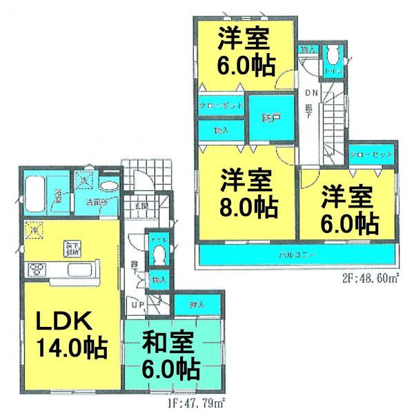 Floor plan. 22,800,000 yen, 4LDK, Land area 97.65 sq m , Building area 96.39 sq m