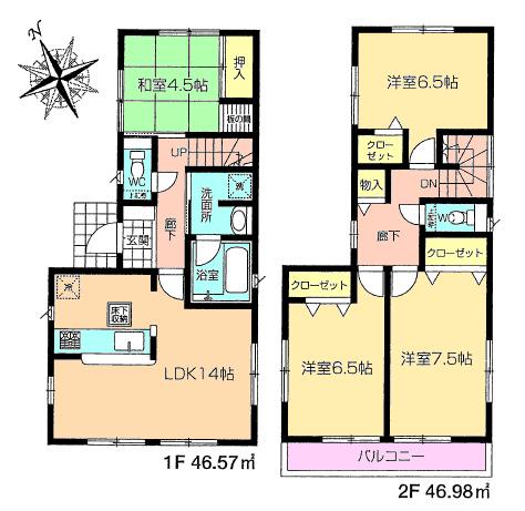 Floor plan. 19,800,000 yen, 4LDK, Land area 123.52 sq m , Building area 93.55 sq m