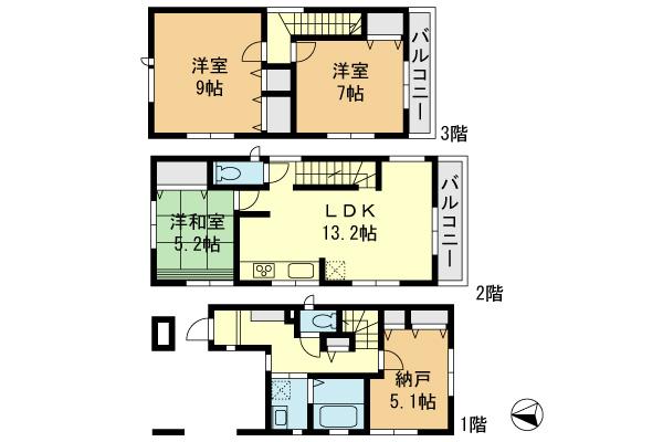 Floor plan. 20.8 million yen, 3LDK+S, Land area 66.59 sq m , Building area 109.08 sq m