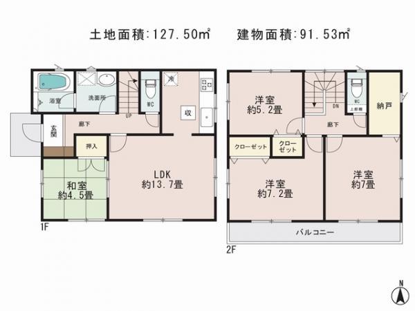 Floor plan. 26,800,000 yen, 4LDK+S, Land area 127.5 sq m , Building area 91.53 sq m