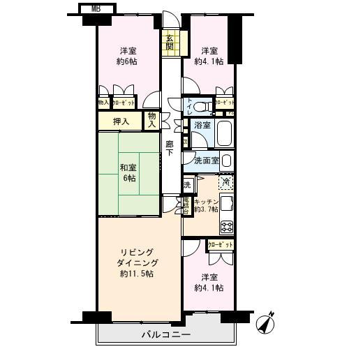 Floor plan. 4LDK, Price 19.9 million yen, Occupied area 73.92 sq m , Balcony area 7.42 sq m