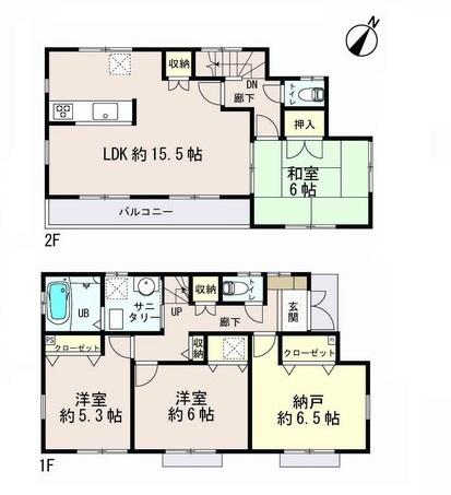 Floor plan. 26,800,000 yen, 3LDK+S, Land area 109.78 sq m , Building area 93.98 sq m 1 Building