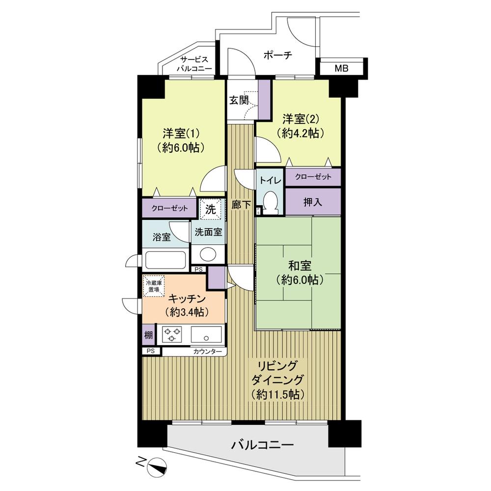 Floor plan. 3LDK, Price 13,900,000 yen, Occupied area 67.41 sq m , Balcony area 7.47 sq m