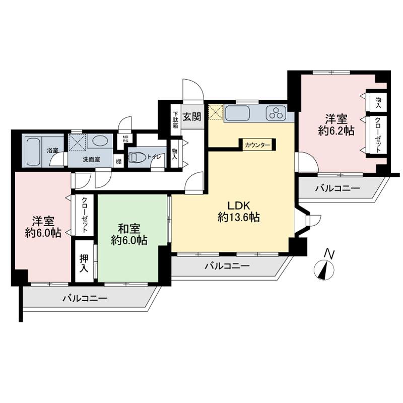 Floor plan. 3LDK, Price 15.5 million yen, Occupied area 82.42 sq m , Balcony area 13.4 sq m