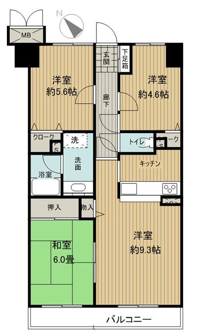 Floor plan. 3LDK, Price 13.5 million yen, Footprint 60.9 sq m , Balcony area 8.17 sq m