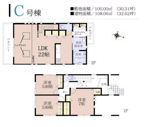 Floor plan. 46 million yen, 3LDK, Land area 100.22 sq m , Building area 108.06 sq m