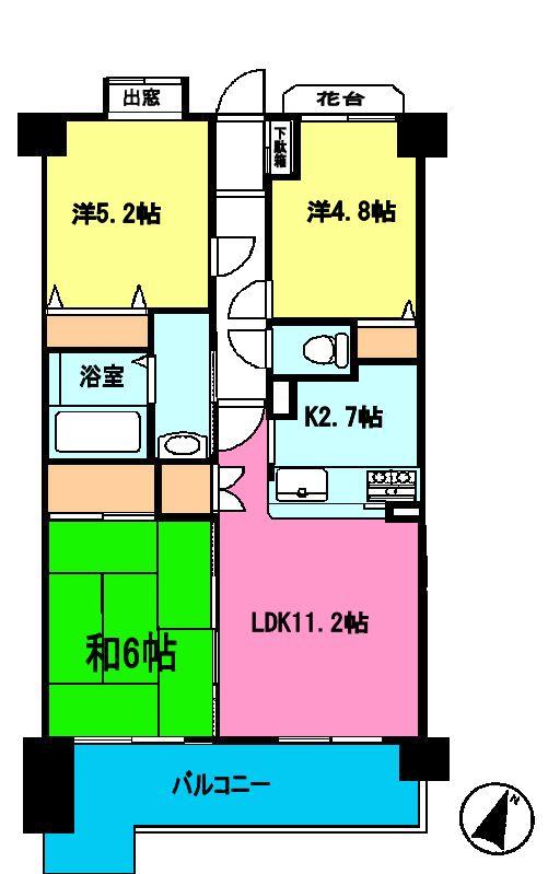 Floor plan. 3LDK, Price 15.8 million yen, Occupied area 59.74 sq m , Balcony area 9.9 sq m