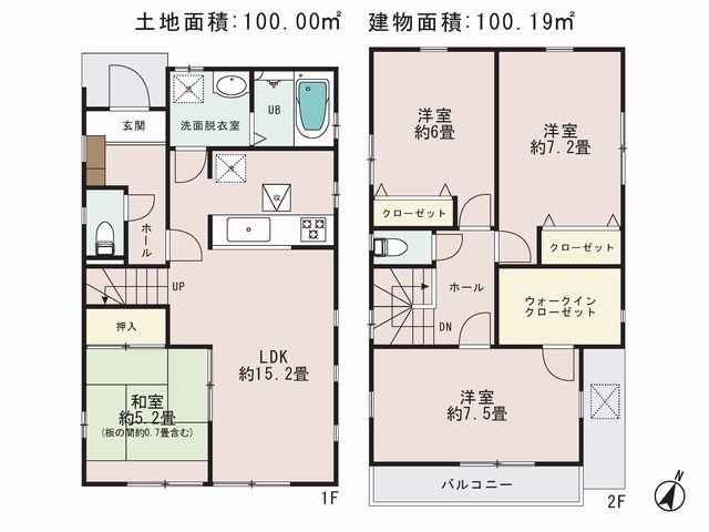 Floor plan. (Building 2), Price 38,800,000 yen, 4LDK, Land area 100 sq m , Building area 100.19 sq m
