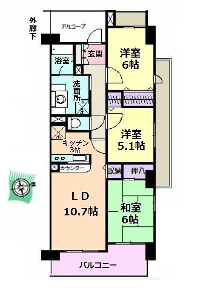 Floor plan. 3LDK, Price 19.3 million yen, Occupied area 69.94 sq m , Balcony area 18.53 sq m