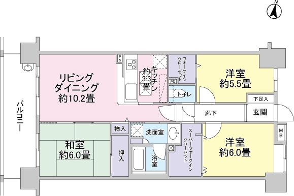 Floor plan. 3LDK, Price 24,800,000 yen, Occupied area 71.06 sq m , Balcony area 10.3 sq m