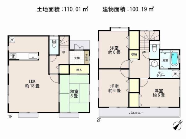 Floor plan. 38,800,000 yen, 4LDK, Land area 110.01 sq m , Building area 100.19 sq m