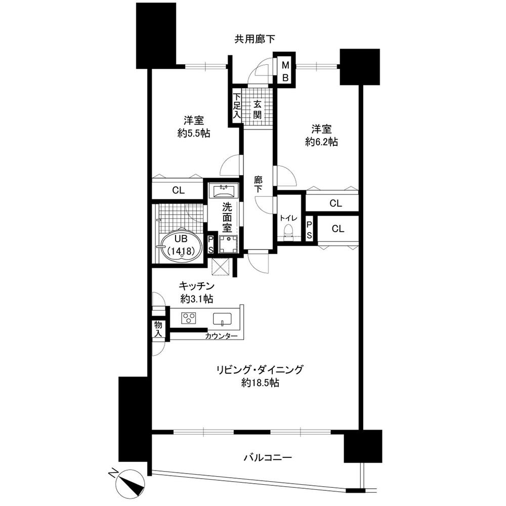 Floor plan. 2LDK, Price 31,800,000 yen, Occupied area 71.46 sq m , Balcony area 9.96 sq m