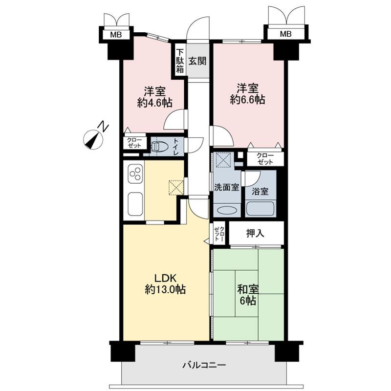 Floor plan. 3LDK, Price 19.3 million yen, Occupied area 66.24 sq m , Balcony area 9 sq m
