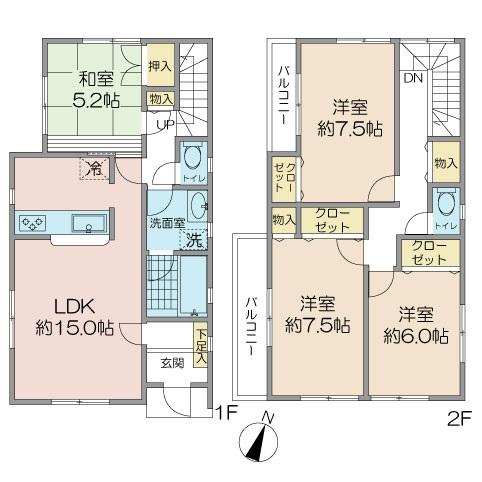 Floor plan. 38,800,000 yen, 4LDK, Land area 104.1 sq m , Building area 99.62 sq m