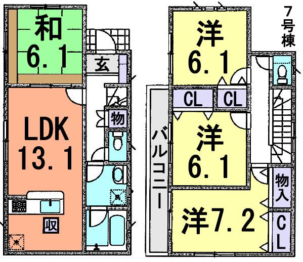 Floor plan. (7 Building), Price 29,800,000 yen, 4LDK, Land area 107.26 sq m , Building area 90.71 sq m