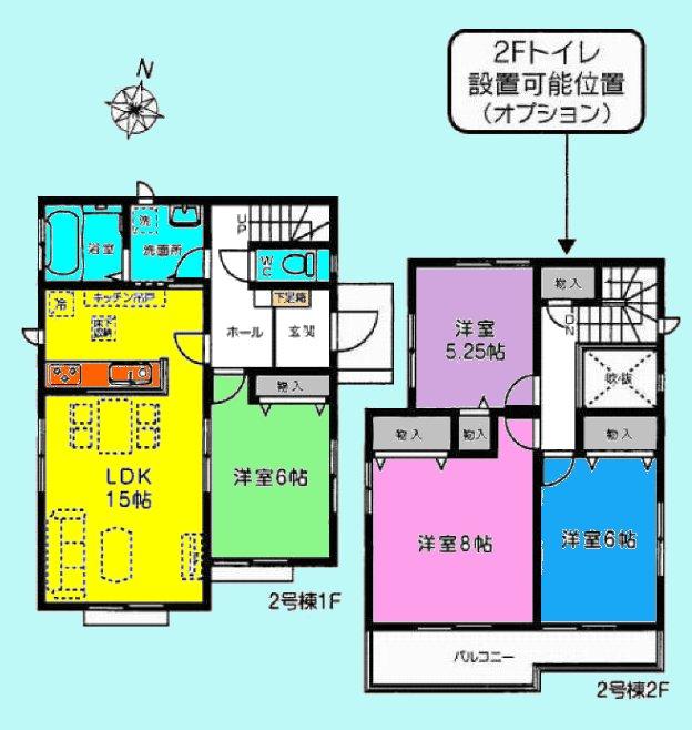 Floor plan. (Building 2), Price 27,800,000 yen, 4LDK, Land area 171.04 sq m , Building area 96.46 sq m