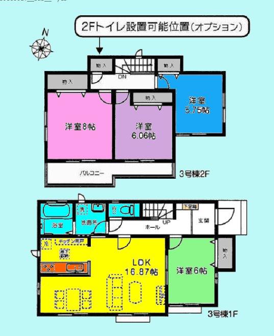 Floor plan. (3 Building), Price 31.5 million yen, 4LDK, Land area 149.05 sq m , Building area 101.23 sq m