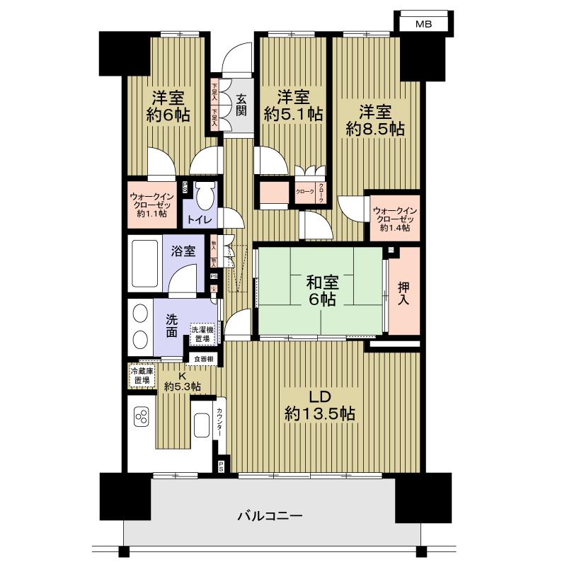 Floor plan. 4LDK, Price 30 million yen, Footprint 101.38 sq m , Balcony area 16.6 sq m