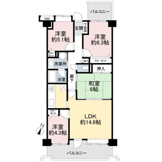 Floor plan. 4LDK, Price 26,800,000 yen, Occupied area 80.21 sq m , Balcony area 16.7 sq m