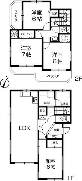 Floor plan. 27,800,000 yen, 4LDK, Land area 127.15 sq m , Building area 100.6 sq m 4LDK