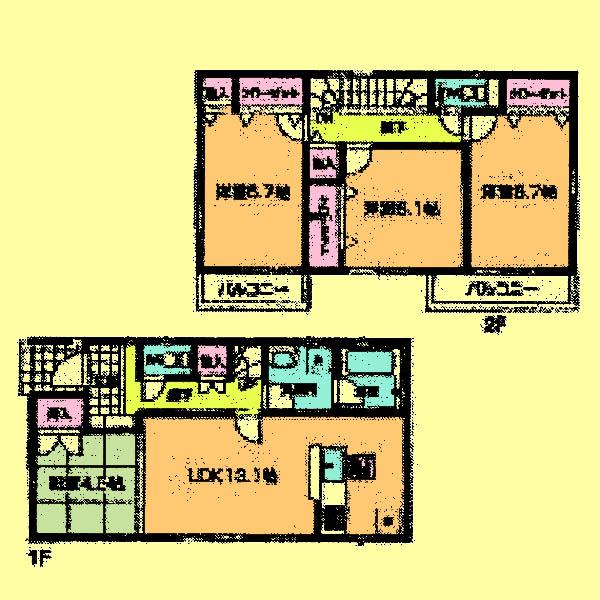 Floor plan. Price 21,800,000 yen, 4LDK, Land area 114.92 sq m , Building area 90.91 sq m