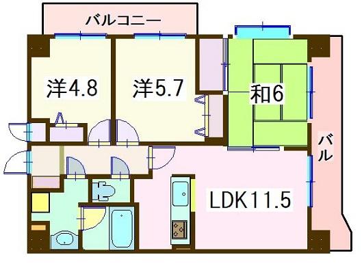 Floor plan. 3LDK, Price 14.5 million yen, Occupied area 58.96 sq m , Balcony area 14.69 sq m