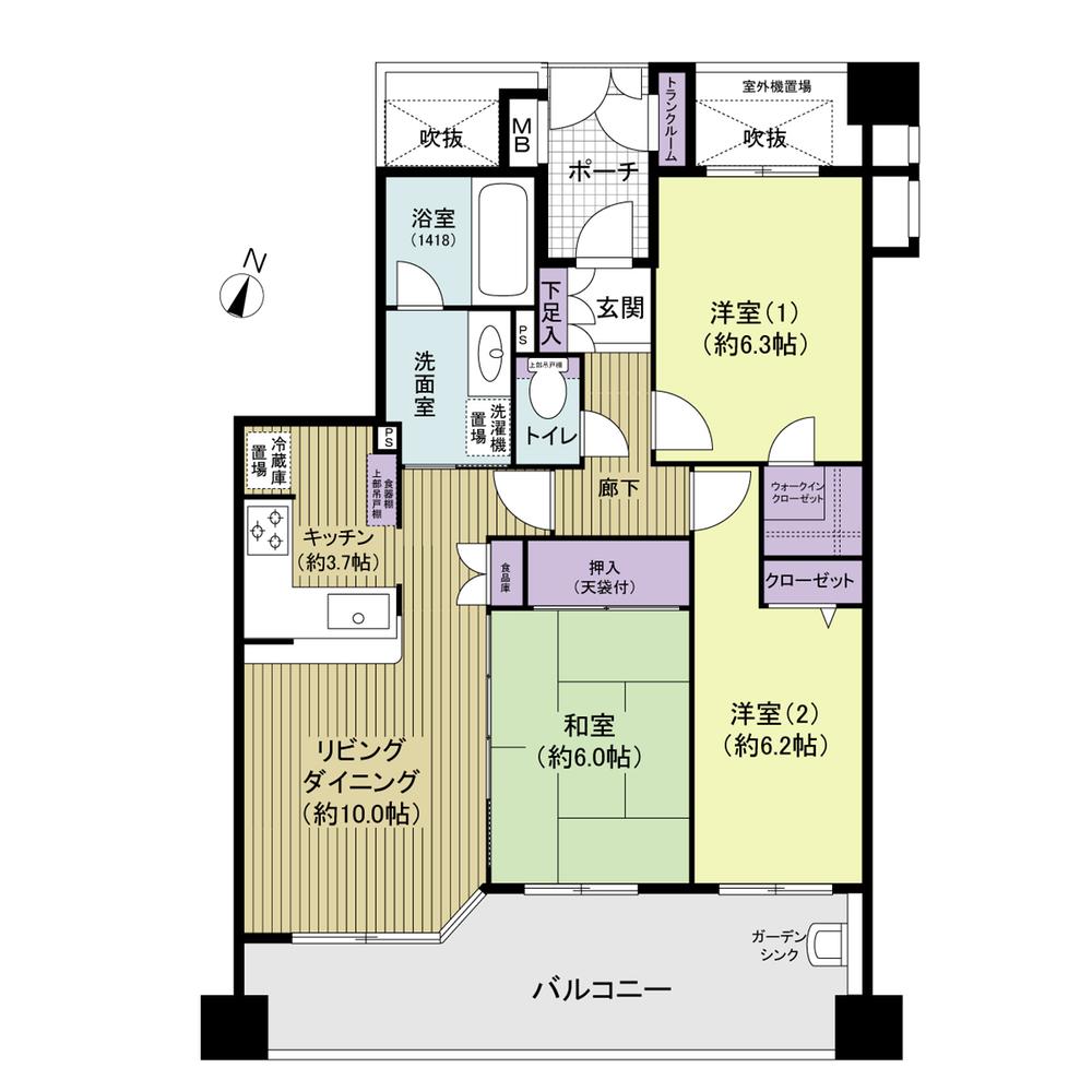 Floor plan. 3LDK, Price 18,800,000 yen, Occupied area 71.31 sq m , Balcony area 13.26 sq m