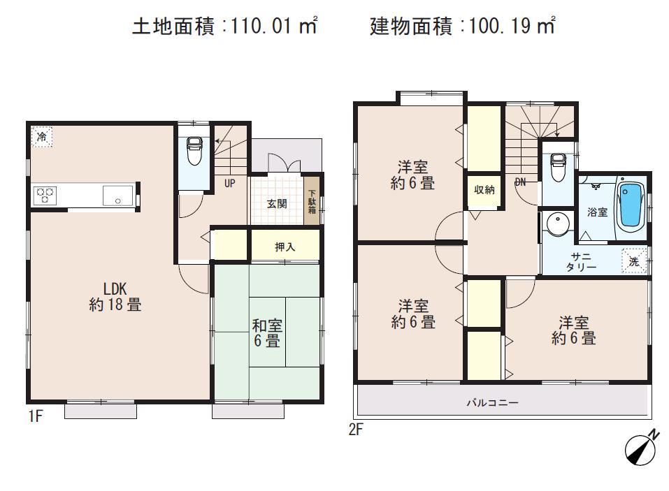 Floor plan. (2), Price 38,800,000 yen, 4LDK, Land area 110.01 sq m , Building area 100.19 sq m