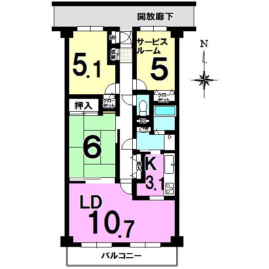 Floor plan. 2LDK + S (storeroom), Price 15.8 million yen, Occupied area 63.69 sq m , Balcony area 7.8 sq m