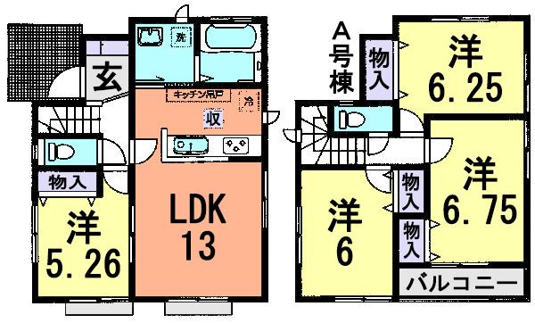 Floor plan. (A Building), Price 29,800,000 yen, 4LDK, Land area 91.67 sq m , Building area 86.94 sq m