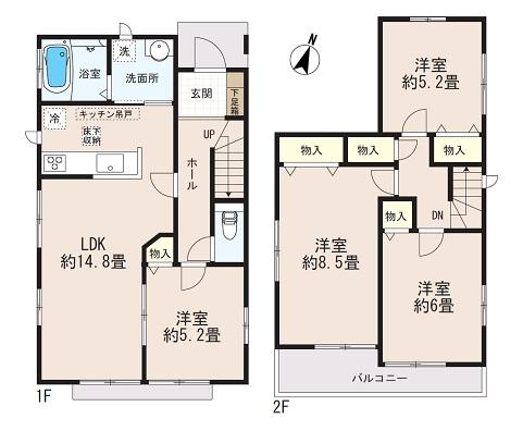 Floor plan. 25,800,000 yen, 4LDK, Land area 179.23 sq m , Building area 92.74 sq m 1 Building