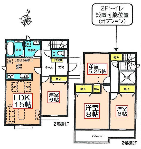 Floor plan. (Building 2), Price 27,800,000 yen, 4LDK, Land area 171.04 sq m , Building area 96.46 sq m