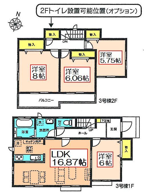 Floor plan. (3 Building), Price 31.5 million yen, 4LDK, Land area 149.05 sq m , Building area 101.23 sq m