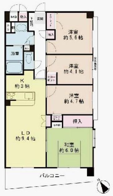 Floor plan. 4LDK, Price 19.5 million yen, Occupied area 72.66 sq m , Balcony area 9.14 sq m
