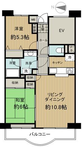 Floor plan. 2LDK, Price 13.8 million yen, Occupied area 52.57 sq m , Balcony area 8.36 sq m