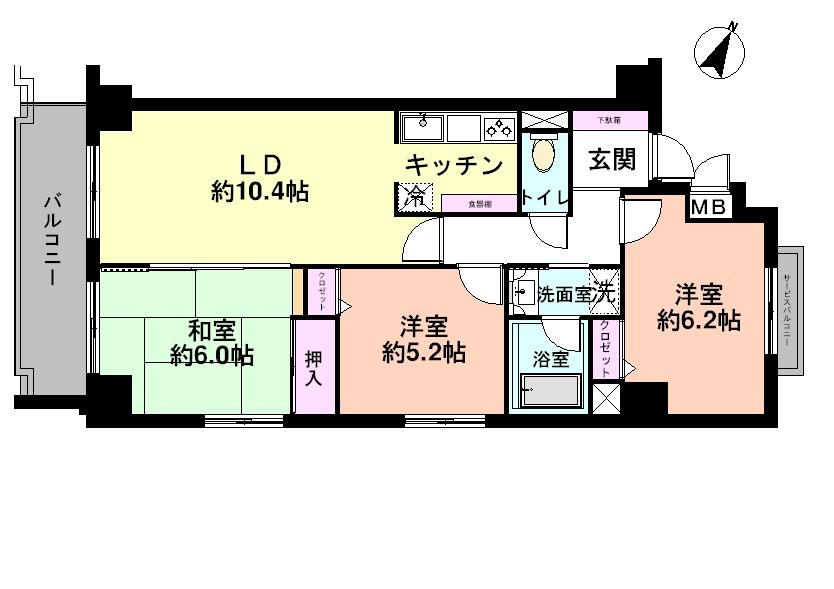 Floor plan. 3LDK, Price 14.8 million yen, Occupied area 65.78 sq m , Balcony area 6.75 sq m   ◆ Corner room. There are two sided balcony