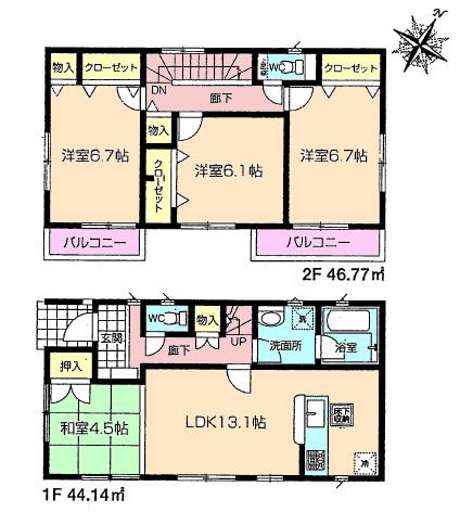 Floor plan. 21,800,000 yen, 4LDK, Land area 114.92 sq m , Building area 90.91 sq m 4 Building