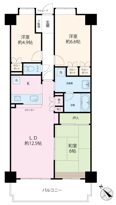 Floor plan. 3LDK, Price 20.8 million yen, Footprint 74.4 sq m , Balcony area 10.5 sq m 3LDK 74.4 sq m