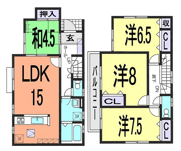 Floor plan. 22,800,000 yen, 4LDK, Land area 127.3 sq m , Building area 99.36 sq m
