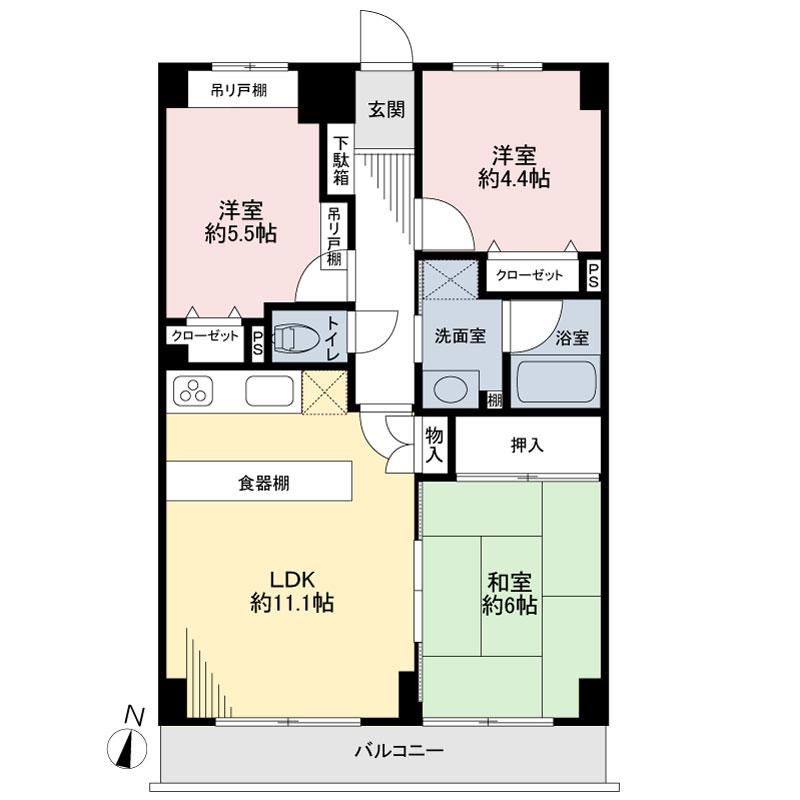 Floor plan. 3LDK, Price 15.5 million yen, Occupied area 61.12 sq m , Balcony area 7.15 sq m