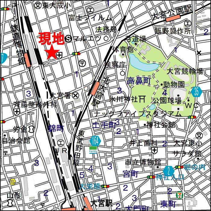 Local guide map. JR Keihin Tohoku line "Omiya Station" 20 minutes new shuttle line walk "Railway Museum Station," a 3-minute walk