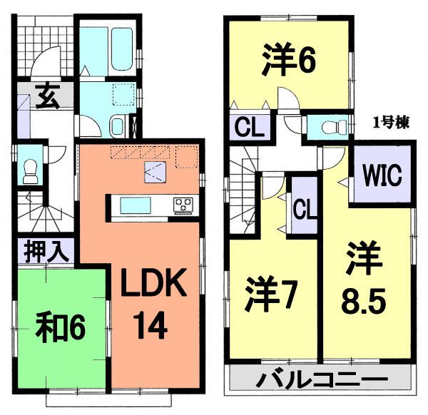 Floor plan. (1 Building), Price 27,800,000 yen, 4LDK, Land area 106.26 sq m , Building area 97.7 sq m
