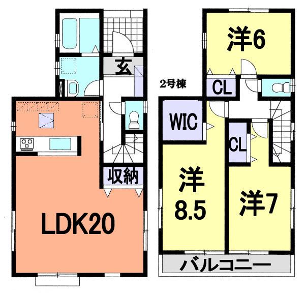 Floor plan. (Building 2), Price 27,800,000 yen, 3LDK, Land area 106.26 sq m , Building area 97.7 sq m