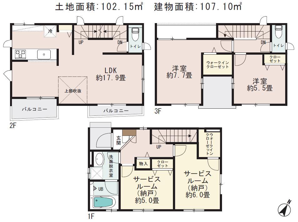Floor plan. (2), Price 44,700,000 yen, 2LDK+2S, Land area 102.15 sq m , Building area 107.1 sq m