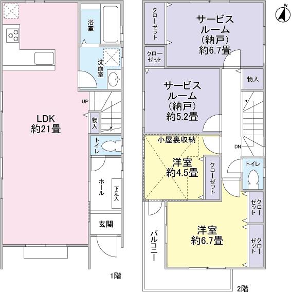 Floor plan. 43,800,000 yen, 2LDK + 2S (storeroom), Land area 102.05 sq m , Building area 101.85 sq m