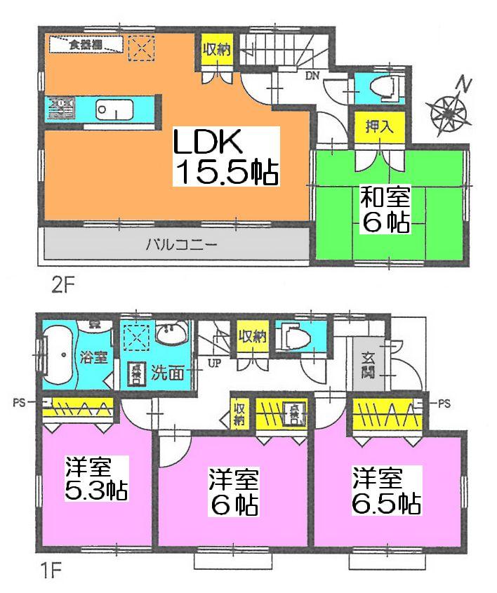 Floor plan. (1 Building), Price 27,800,000 yen, 4LDK, Land area 109.78 sq m , Building area 93.98 sq m