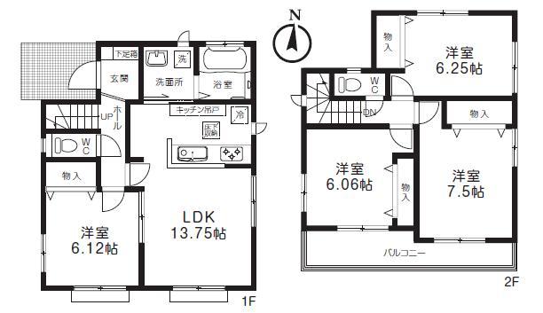 Floor plan. (B), Price 34,800,000 yen, 4LDK, Land area 100.08 sq m , Building area 93.35 sq m